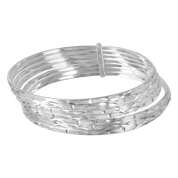 Sterling Silver 925 Diamond Cut Semanario Bangle - Picture 2 of 8